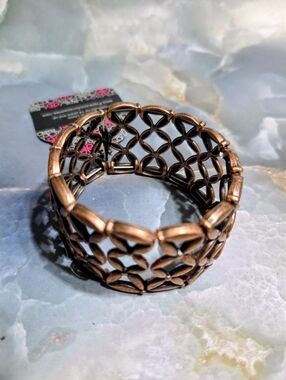 Women's Copper-Tone Openwork Stretch Bracelet - Floral Lattice
